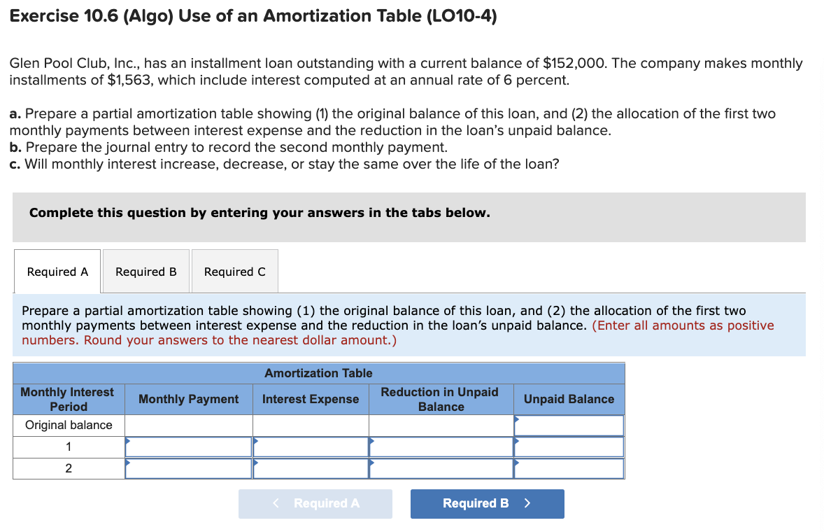 Solved Glen Pool Club, Inc., has an installment loan | Chegg.com