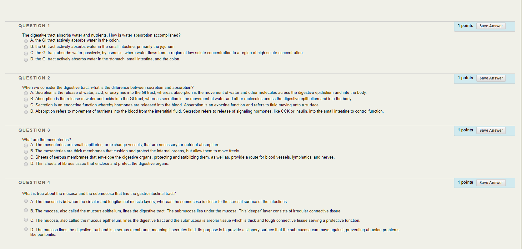 Solved QUESTION 1 1 Points Save Answer The Digestive Trac...