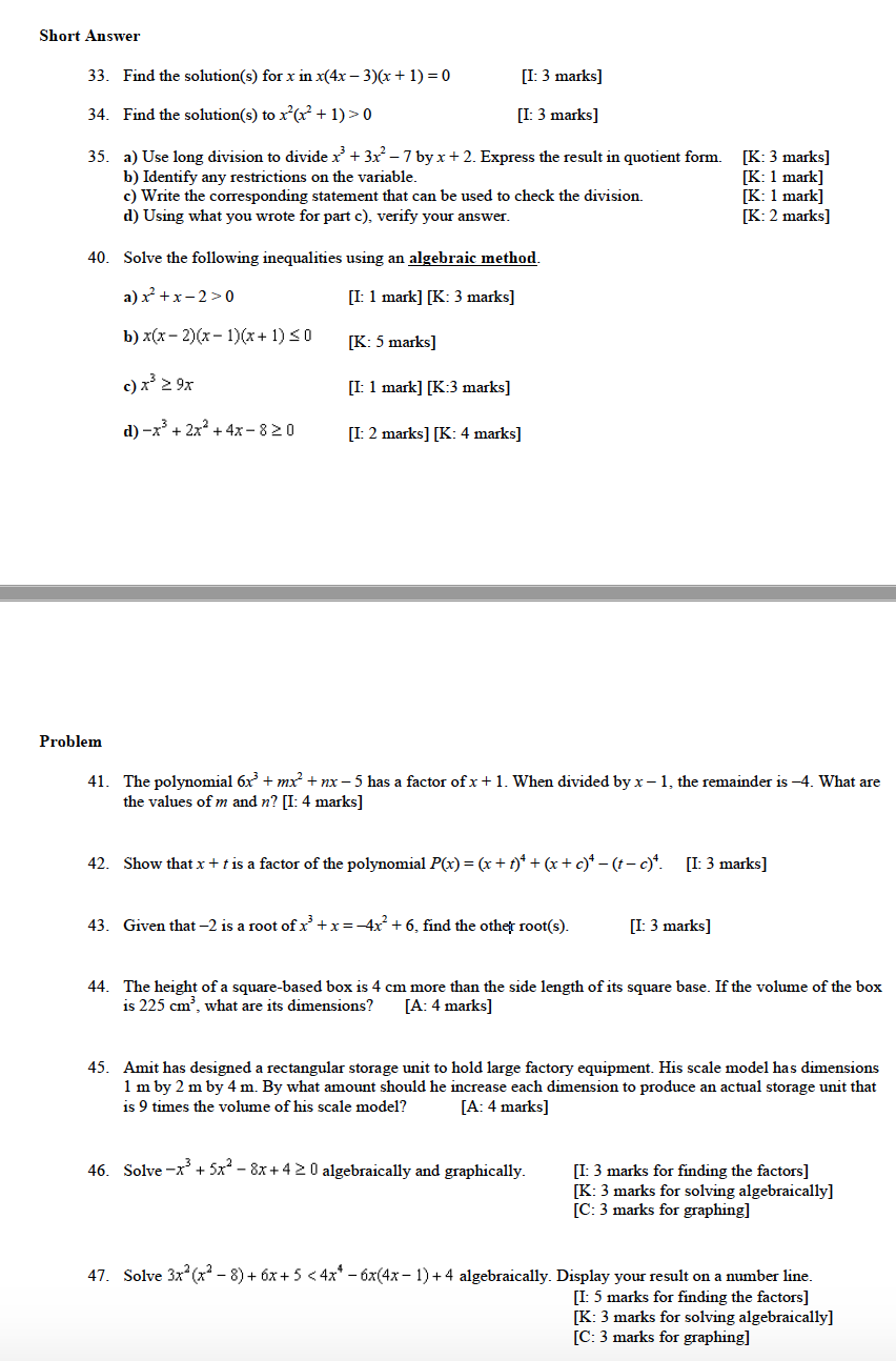 Solved Short Answer 33. Find the solution(s) for x in x(4x - | Chegg.com