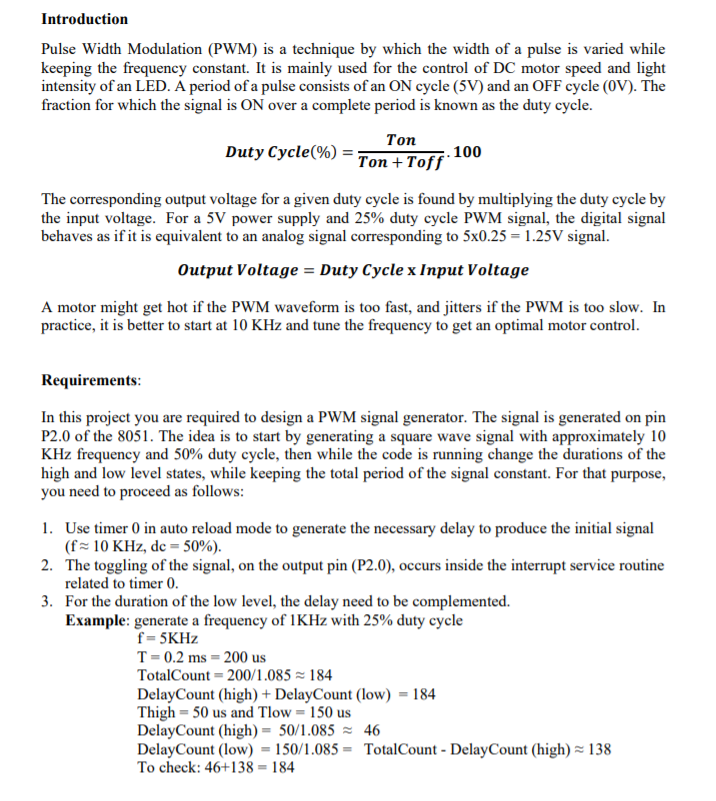 Introduction Pulse Width Modulation (PWM) is a | Chegg.com
