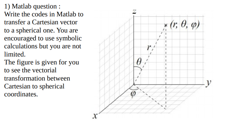 Solved 11 (r, 0, 0) 1) Matlab question : Write the codes in | Chegg.com