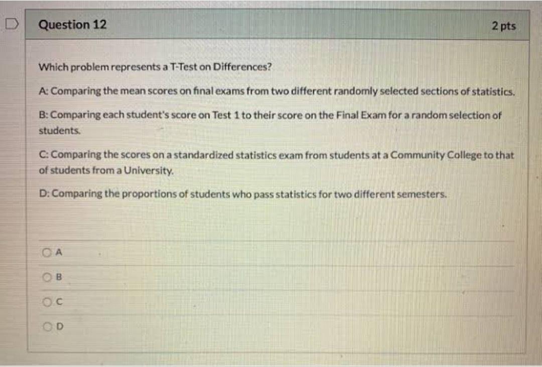 Solved D Question 12 2 pts Which problem represents a T-Test | Chegg.com