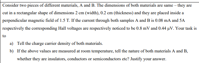 Solved Consider Two Pieces Of Different Materials, A And B. | Chegg.com