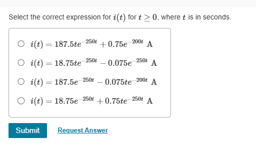 Select the correct expression for i(t) ﻿for t≥0, | Chegg.com