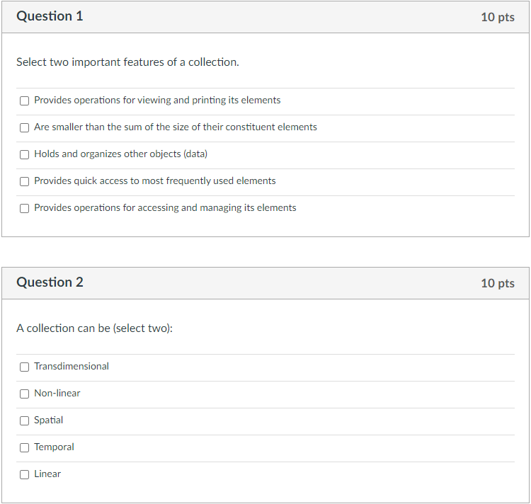Solved Question 1 10 pts Select two important features of a | Chegg.com