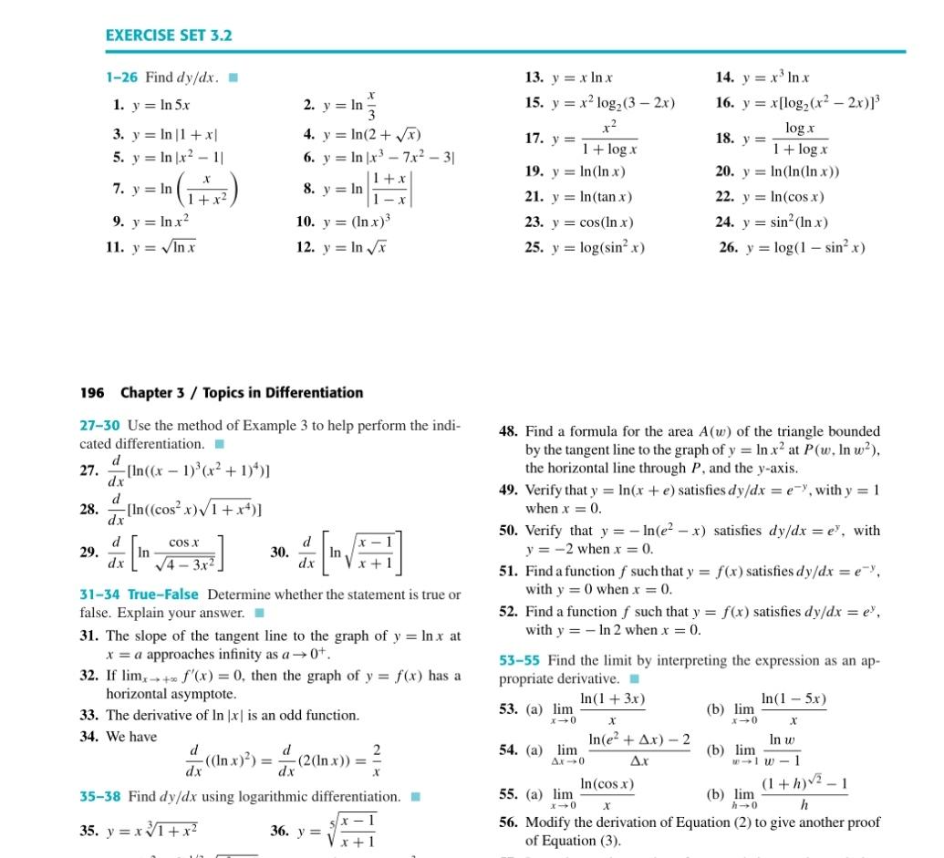 Solved Exercise Set 3 1 C Cas 1 2 A Find Dy Dx By Diffe Chegg Com