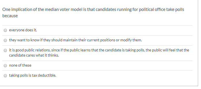 Solved One Implication Of The Median Voter Model Is That | Chegg.com