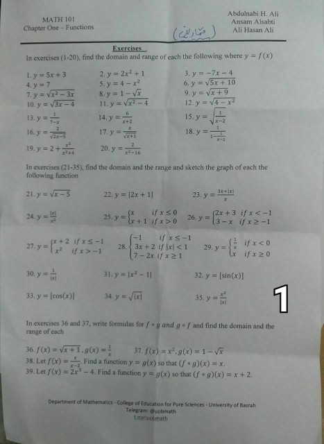 Solved MATH 101 Chapter One-Functions Functions Abdulnabi H. | Chegg.com