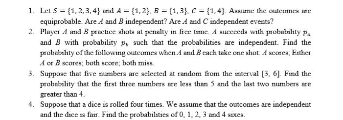 Solved 1. Let S = {1,2,3,4} And A = {1,2}, B = {1, 3), C = | Chegg.com