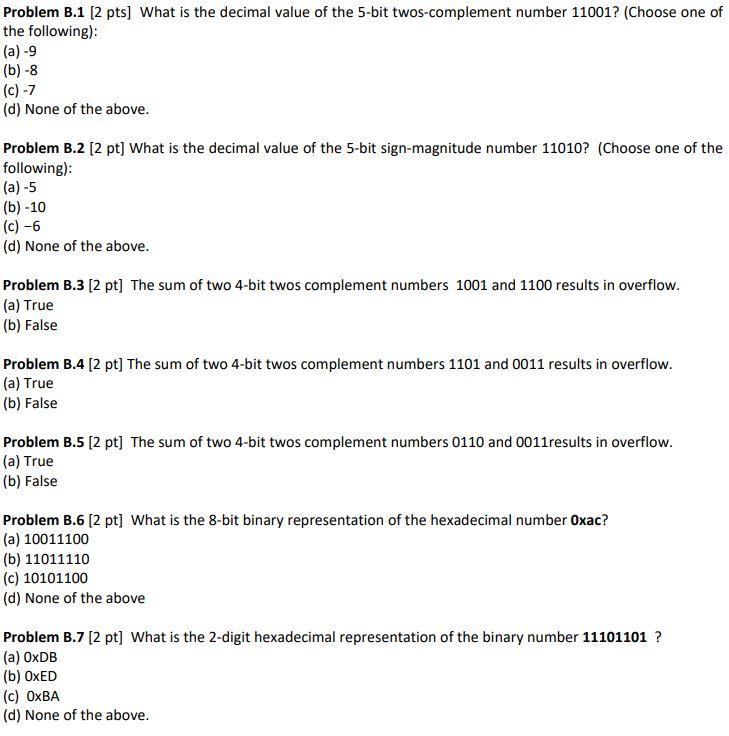 Solved Problem B.1 (2 Pts] What Is The Decimal Value Of The | Chegg.com