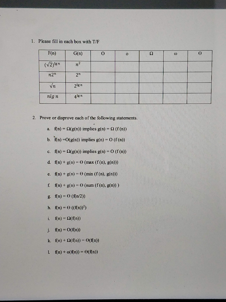 Solved 1 Please Fill In Each Box With T F F N G N W V Chegg Com