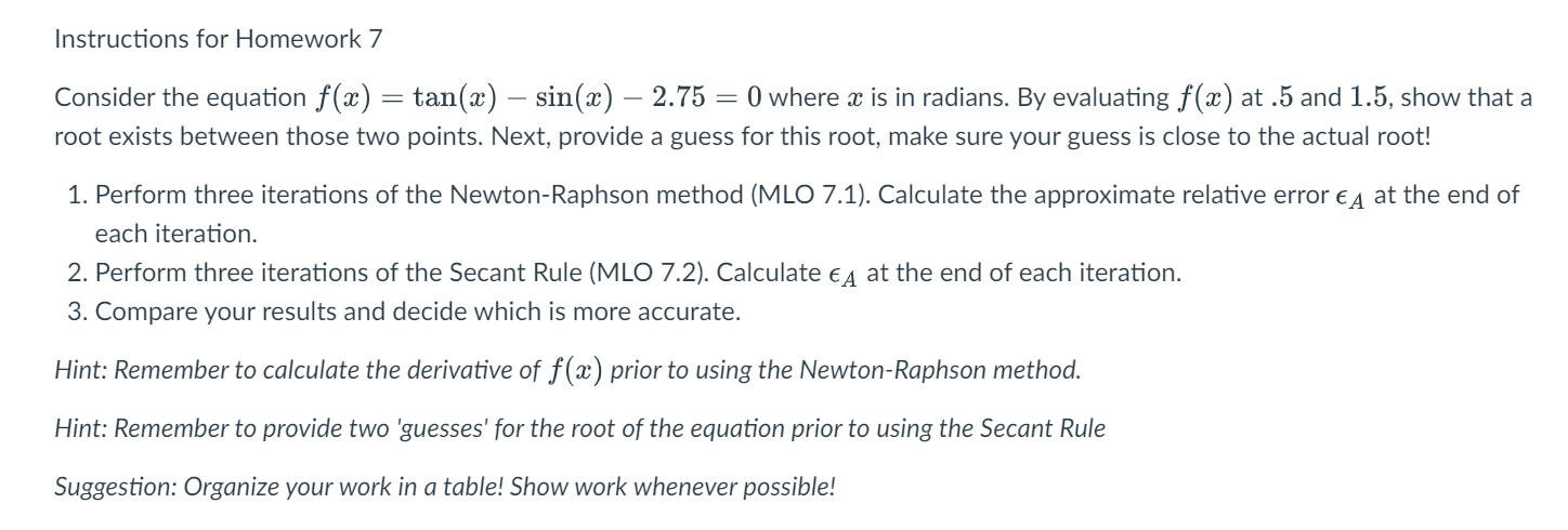 Solved Instructions For Homework 7 Consider The Equation 8243