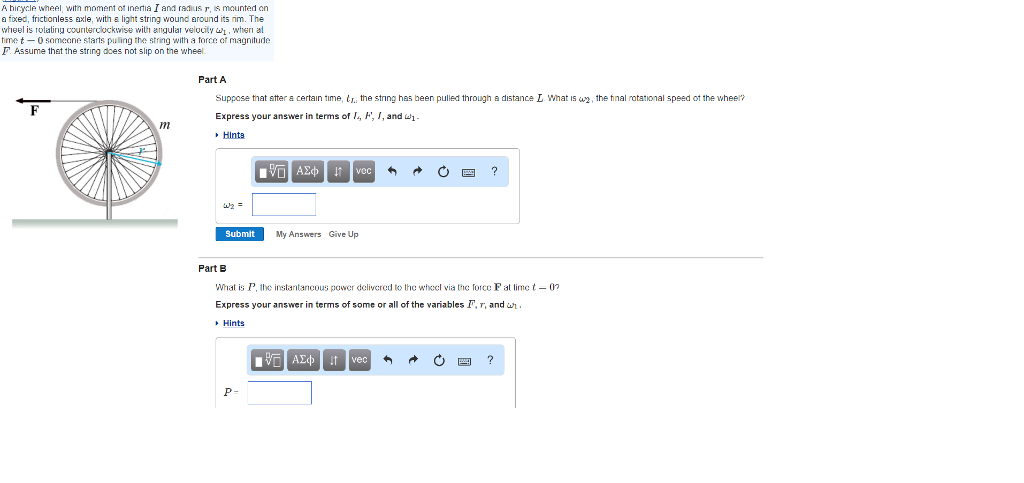 Solved A Bicycle Wheel With Moment Of Inertia I And Radiu