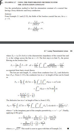 Solved In Example 2.7, the attenuation of a coaxial line due | Chegg.com