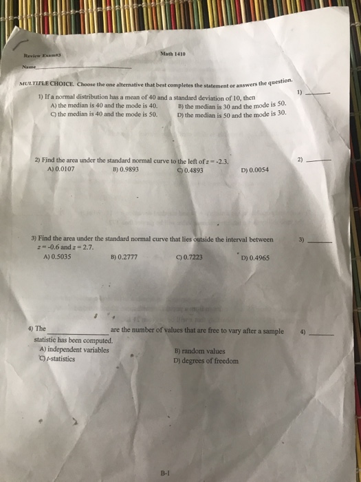 Solved Math 1410 Review Ex MULTIPLE CHOICE Choose the one | Chegg.com