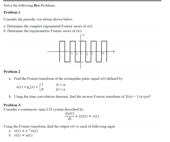 Solved Solve the following five Problems. Problem 1: | Chegg.com