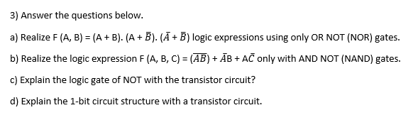 Solved 3) Answer The Questions Below. A) Realize F (A, B) = | Chegg.com