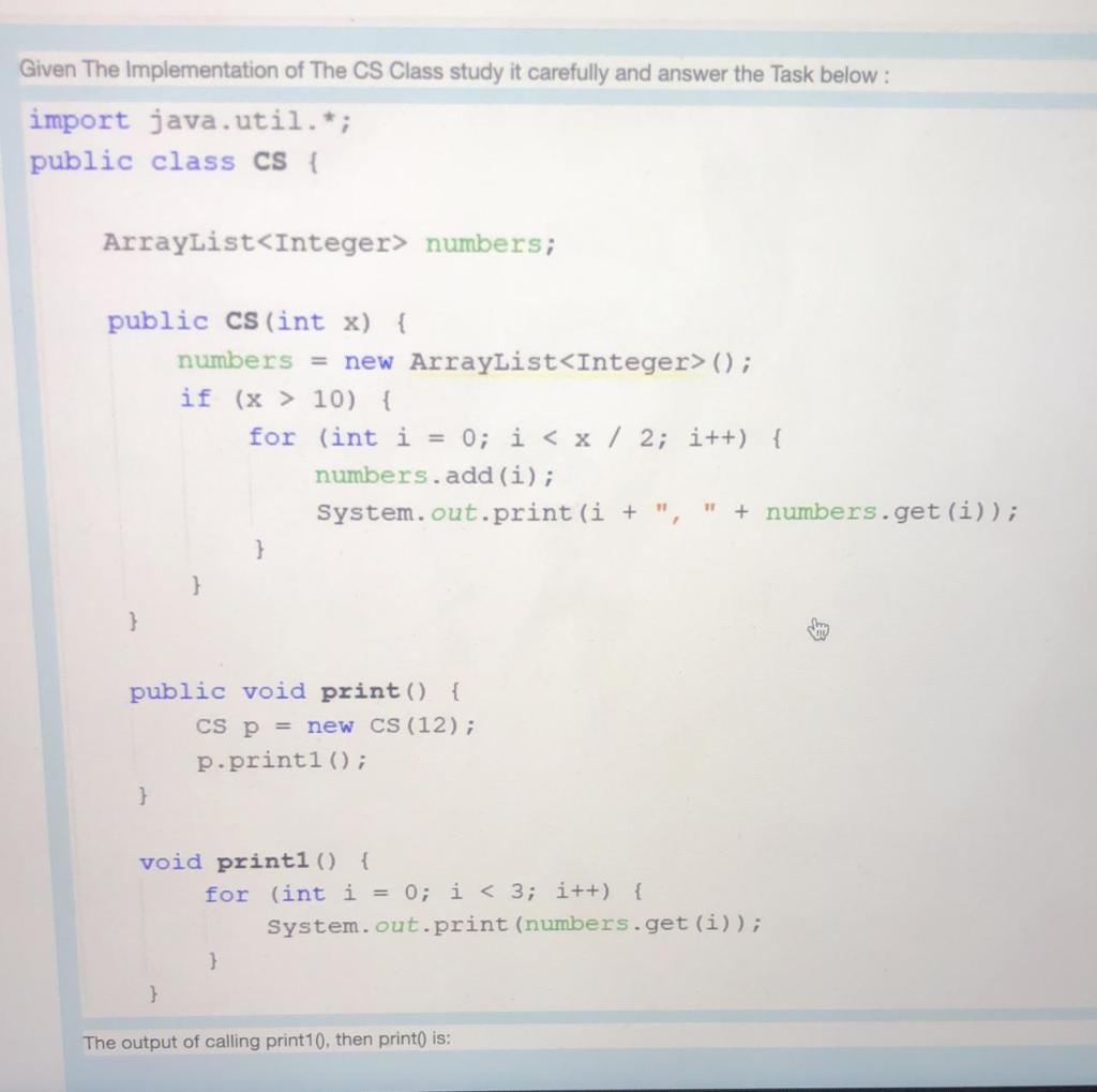 Solved Given The Implementation of The CS Class study it | Chegg.com