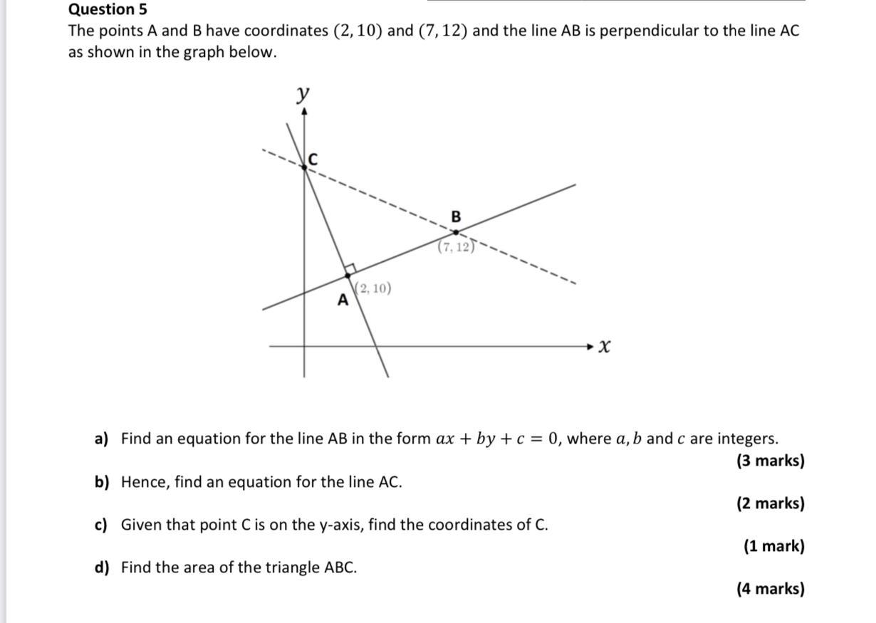 Solved Question 5 The points A and B have coordinates (2, | Chegg.com