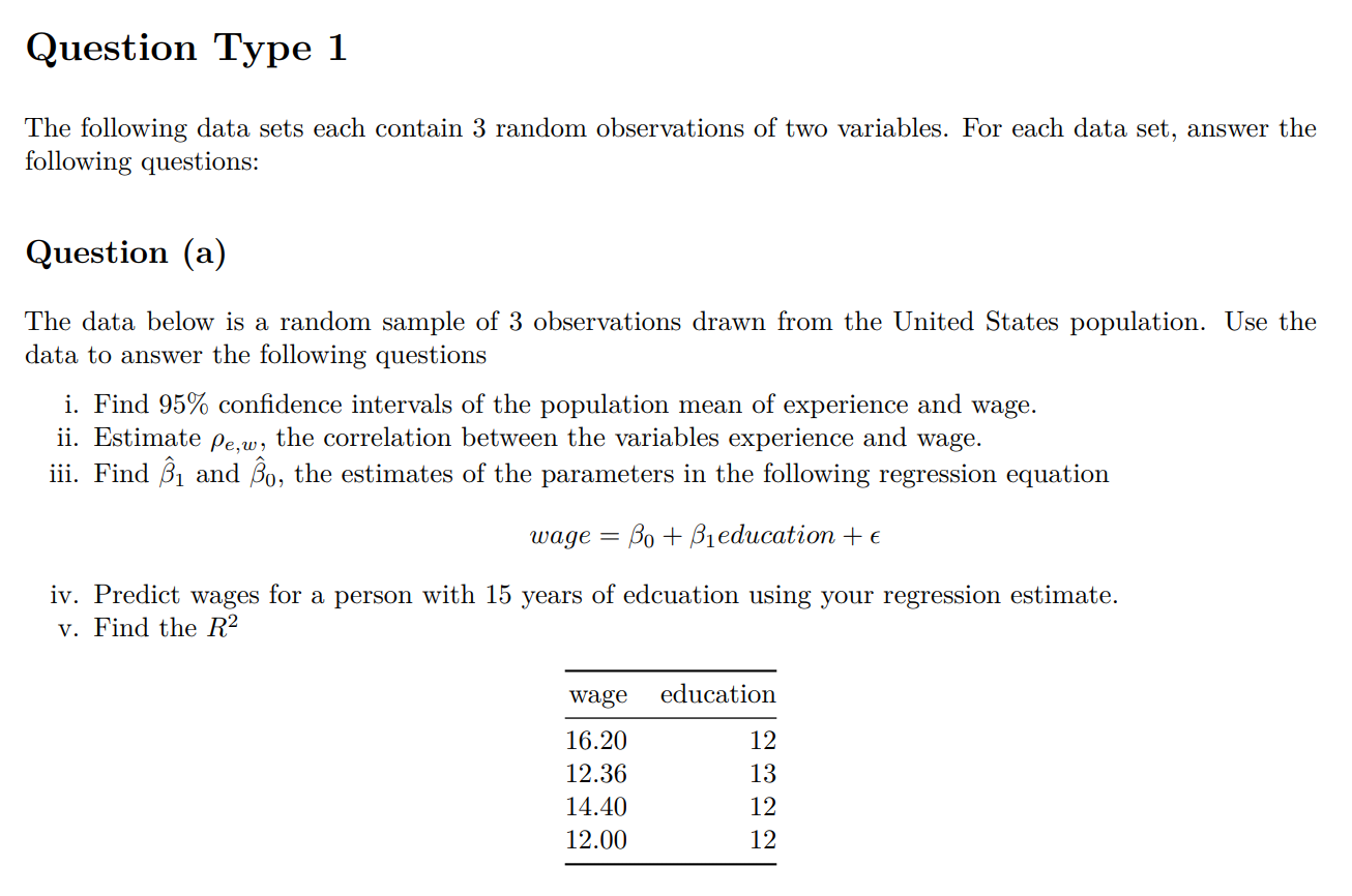 Solved Question Type 1 The following data sets each contain | Chegg.com