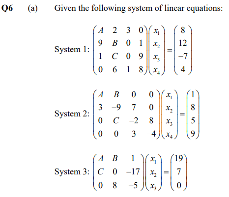 Solved Given The Following System Of Linear Equations: | Chegg.com