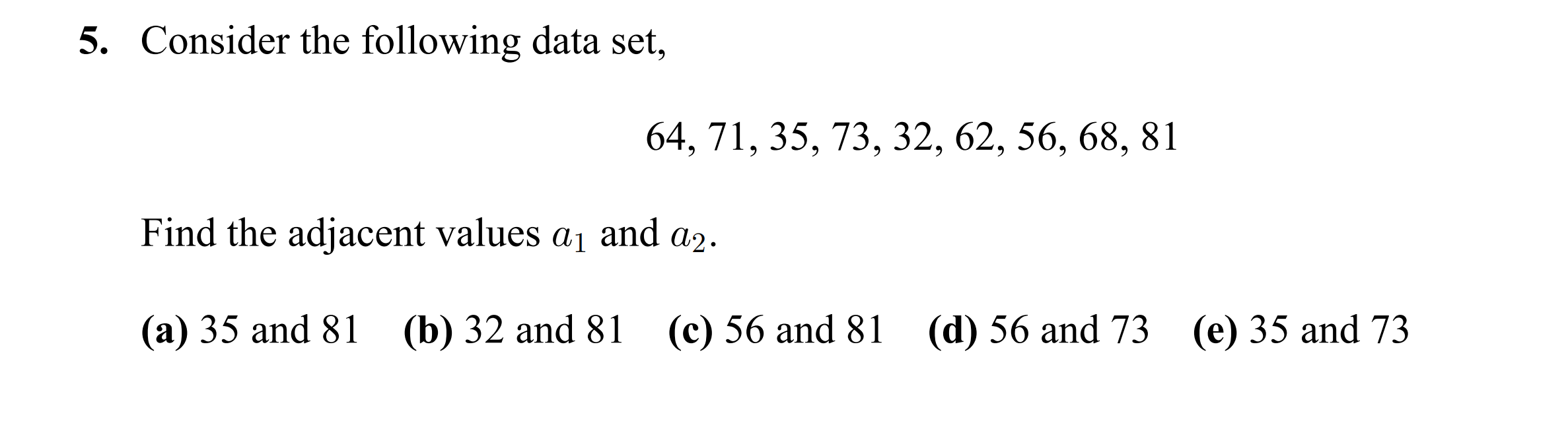 Solved 5. Consider the following data set, 64, 71, 35, 73, | Chegg.com