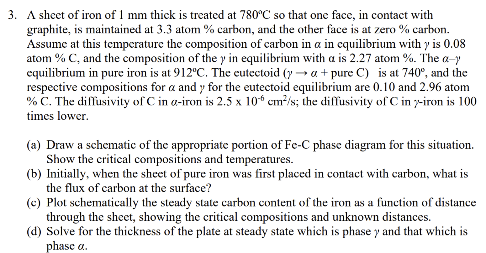 Solved 3. A sheet of iron of 1 mm thick is treated at 780°C | Chegg.com