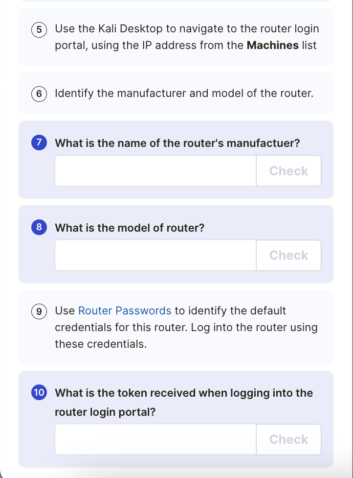 Use the Kali Desktop to navigate to the router login