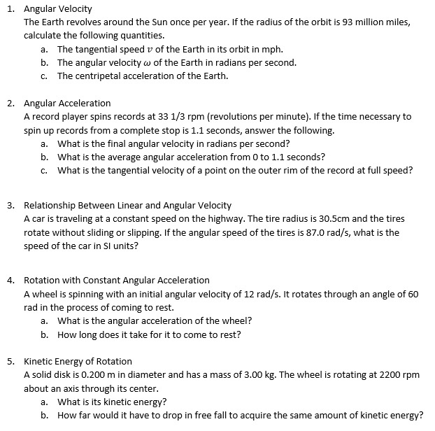 Solved 1. Angular Velocity The Earth revolves around the Sun | Chegg.com