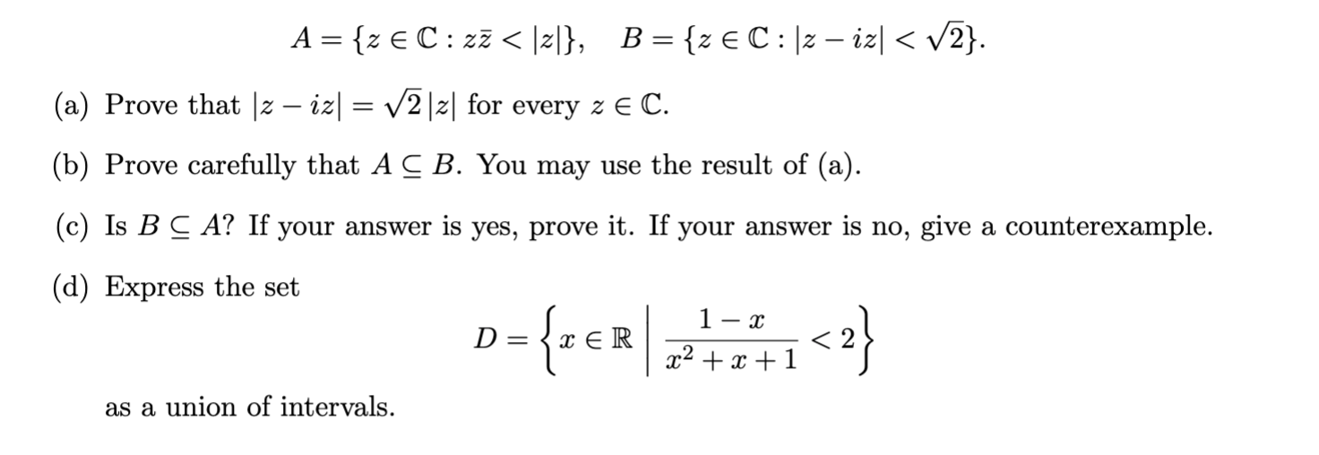 Solved A={z∈C:zzˉ