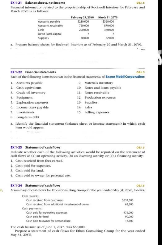 Solved Ex Balance Sheets Net Income Obj Financial Chegg Com