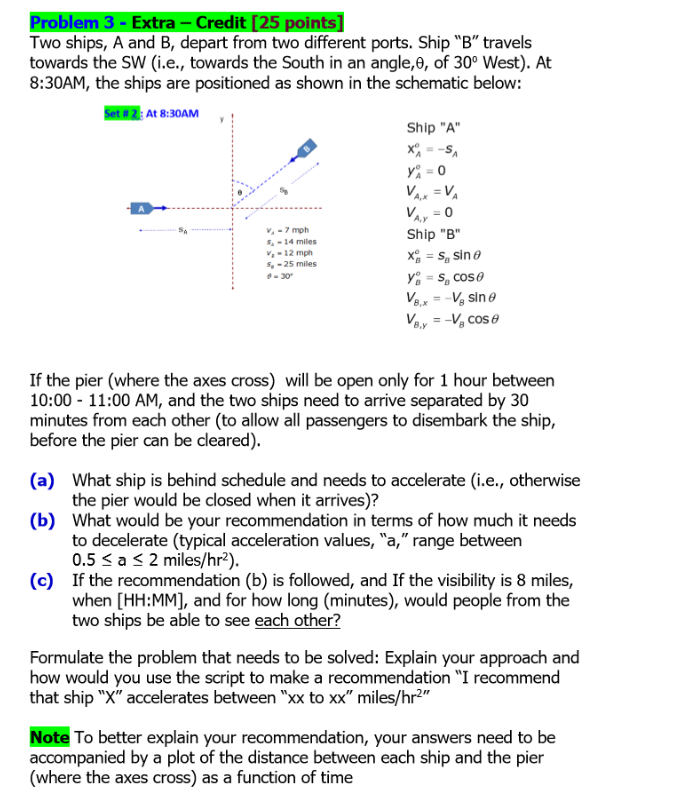 Problem 3 - Extra - Credit (25 points] Two ships, A | Chegg.com