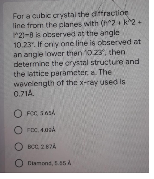 Solved For a cubic crystal the diffraction line from the | Chegg.com