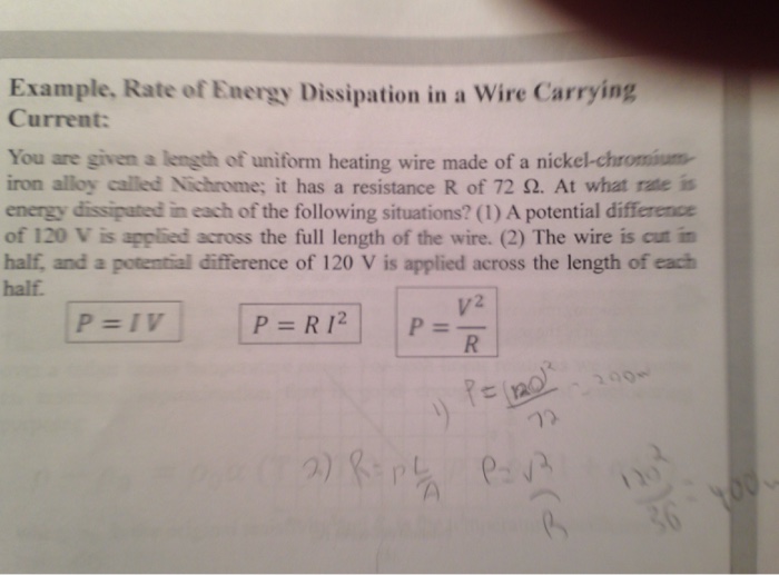 Solved Example, Rate of Energy Dissipation in a Wire | Chegg.com