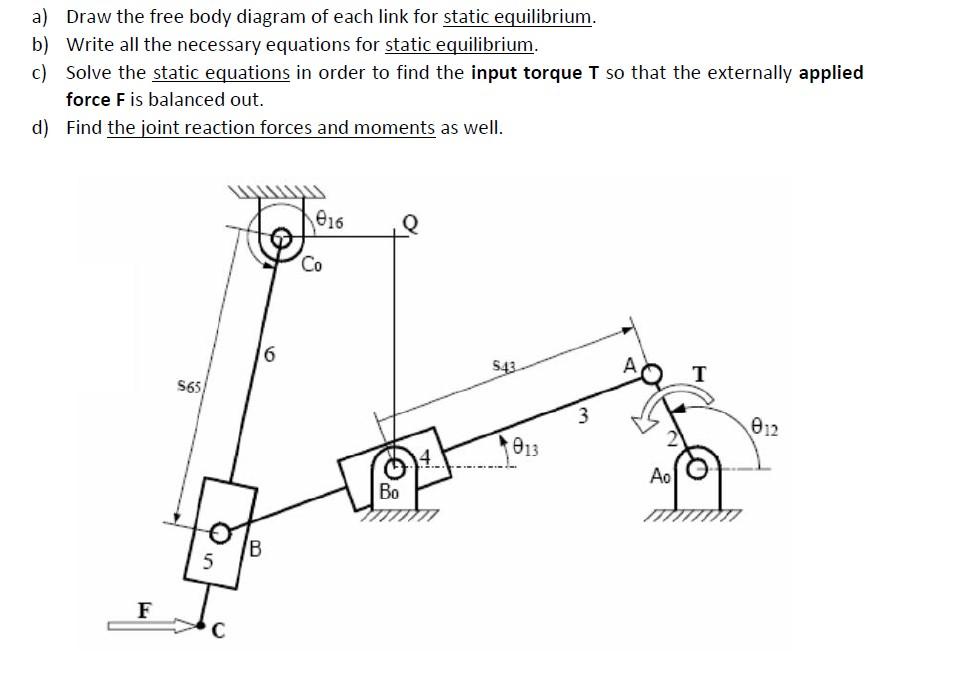 a) Draw the free body diagram of each link for static | Chegg.com