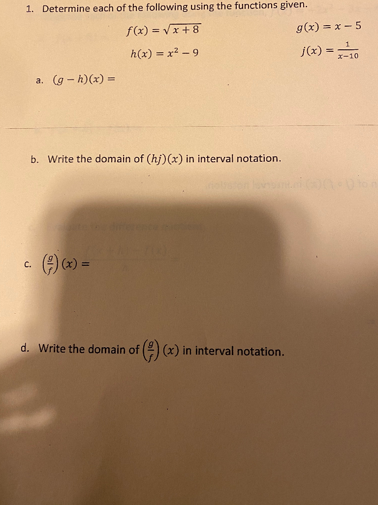 Solved 1 Determine Each Of The Following Using The Funct Chegg Com