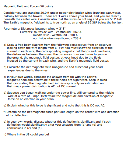Solved Magnetic field and Force - 50 points Consider you are | Chegg.com