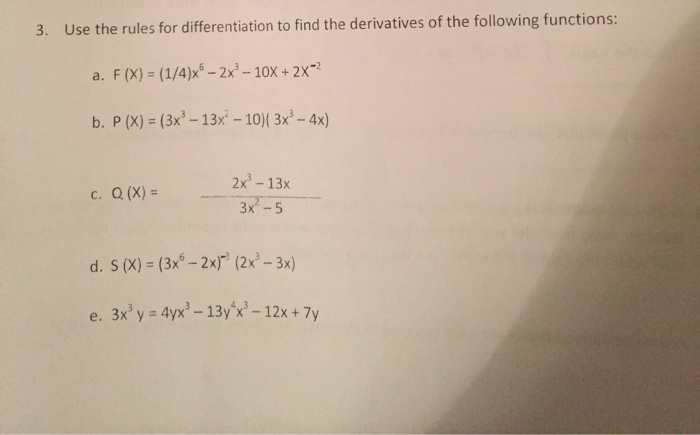 Solved Use the rules for differentiation to find the | Chegg.com
