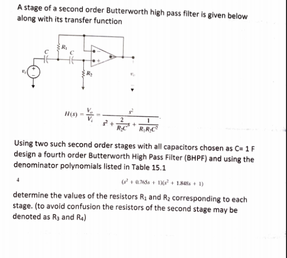 Solved A stage of a second order Butterworth high pass | Chegg.com