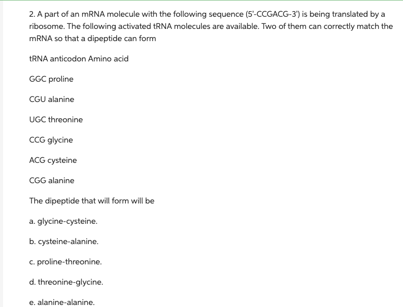 Solved 2. A part of an mRNA molecule with the following | Chegg.com