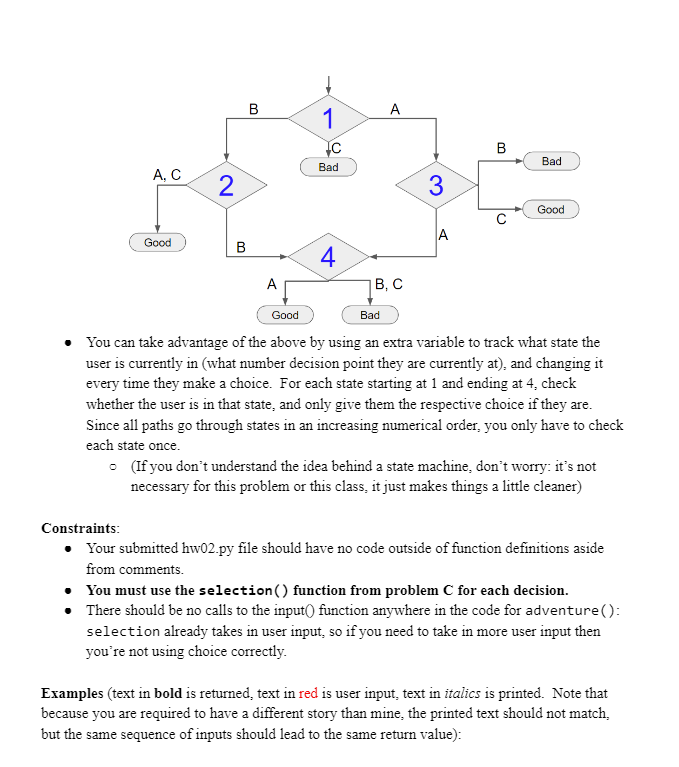 Solved Problem D. (10 points) Text Adventure Game Using the | Chegg.com