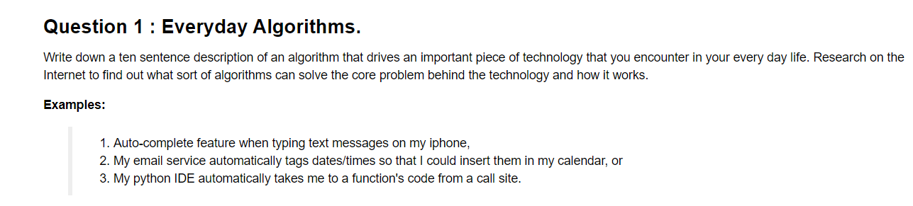 Solved Question 1: Everyday Algorithms. Write down a ten | Chegg.com