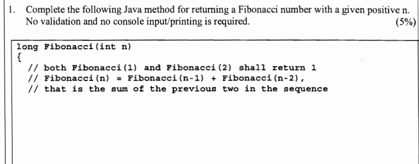1. Complete the following Java method for returning a | Chegg.com