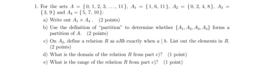 Solved 1. For the sets | Chegg.com