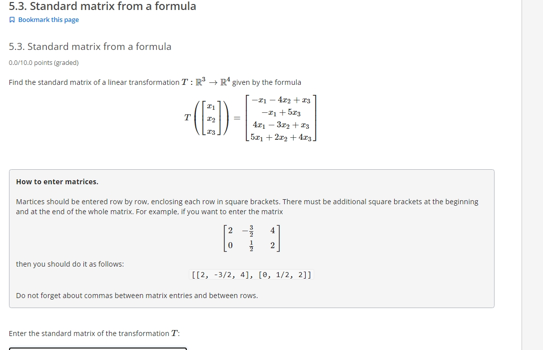 Solved 5.3. Standard matrix from a formula ఐ Bookmark this | Chegg.com