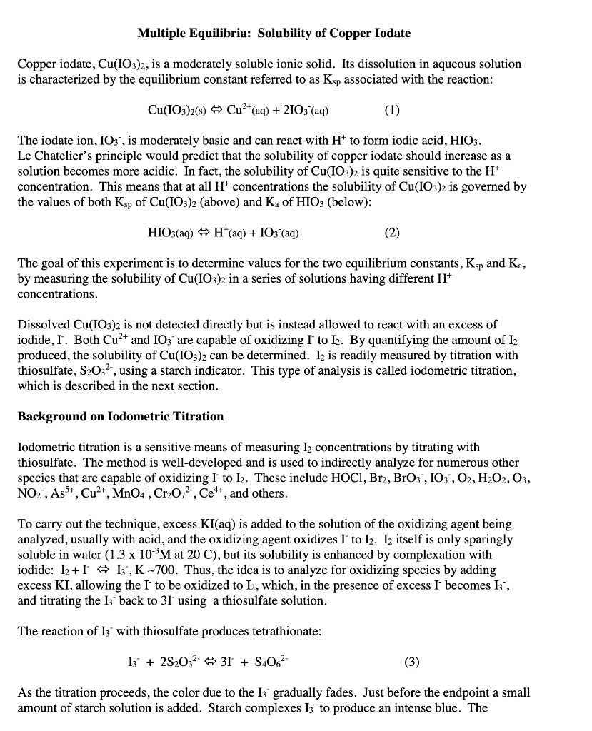 Solved Multiple Equilibria: Solubility of Copper Iodate | Chegg.com