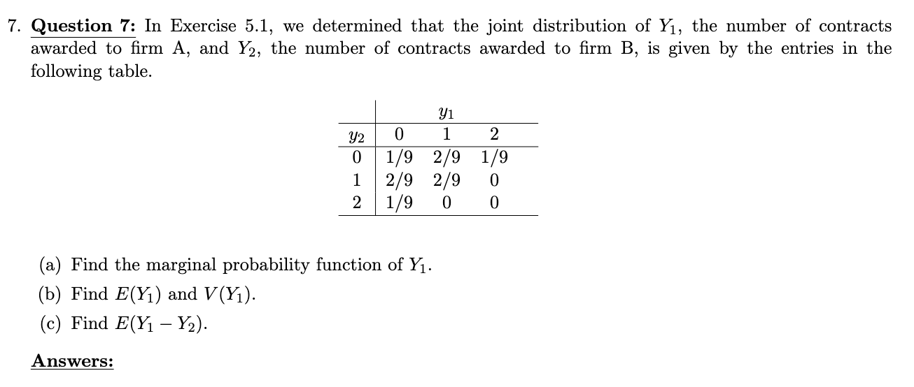 Solved 7. Question 7: In Exercise 5.1, We Determined That | Chegg.com