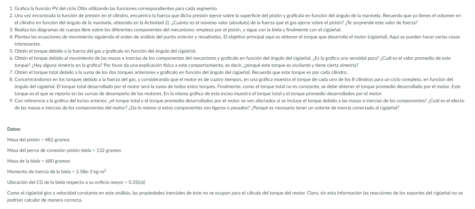 1. Grafica la función PV del ciclo Otto utilizando las funciones correspondientes para cada segmento. 3. Realiza los diagrama