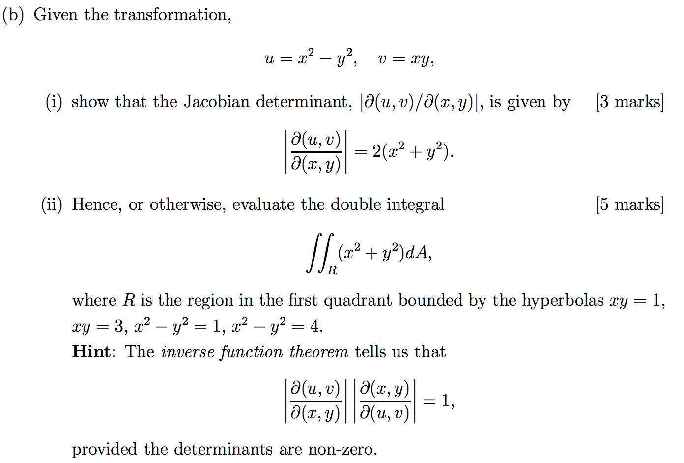 B Given The Transformation U X2 Y V My I Chegg Com