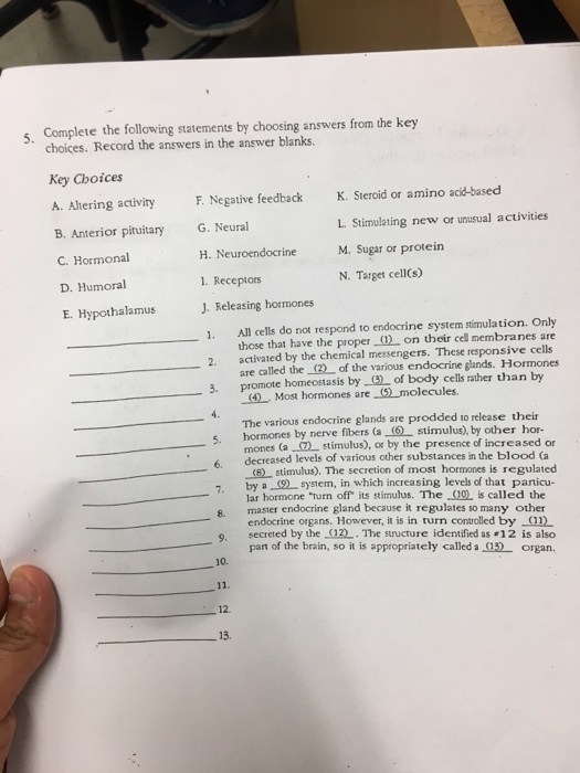 Solved 5. Complete the following statements by choosing | Chegg.com